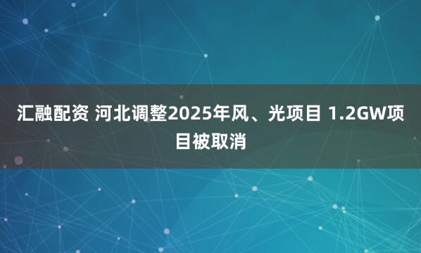 汇融配资 河北调整2025年风、光项目 1.2GW项目被取消