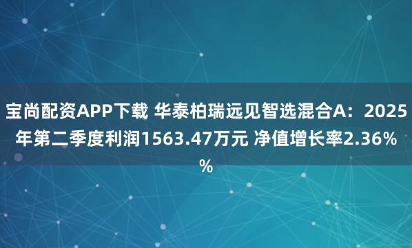 宝尚配资APP下载 华泰柏瑞远见智选混合A:2025年第二季度利润1563.47万元 净值增长率2.36%